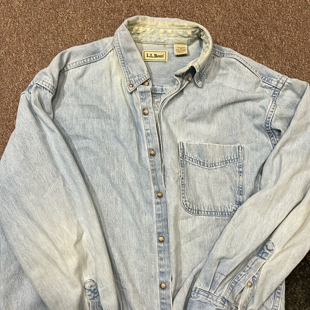 Mens LL Bean Vintage Denim Jean Shirt Button Down